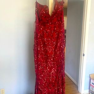 Wine strapless corset back sequin dress